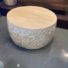 Load image into Gallery viewer, White Wash Jungle Mango Wood Drum Coffee Table
