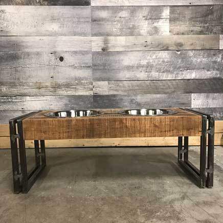 Mango wood Large elevated animal pet feeder