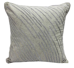 Nat / Taupe Embroidered cotton Flex pillow 18 x 18