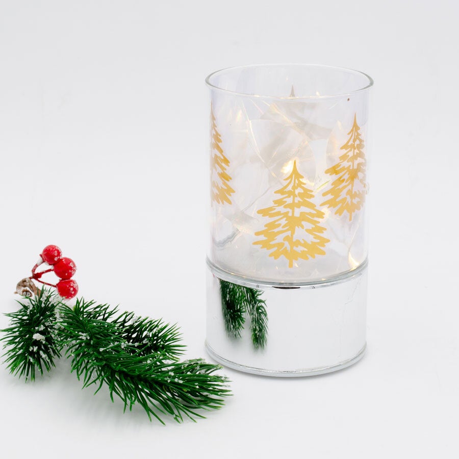 6" LED Glass Christmas Table Decoration with Silver Base