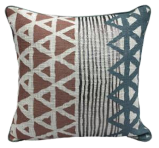 Rust blue Indian print pillow with piping 18 x 18