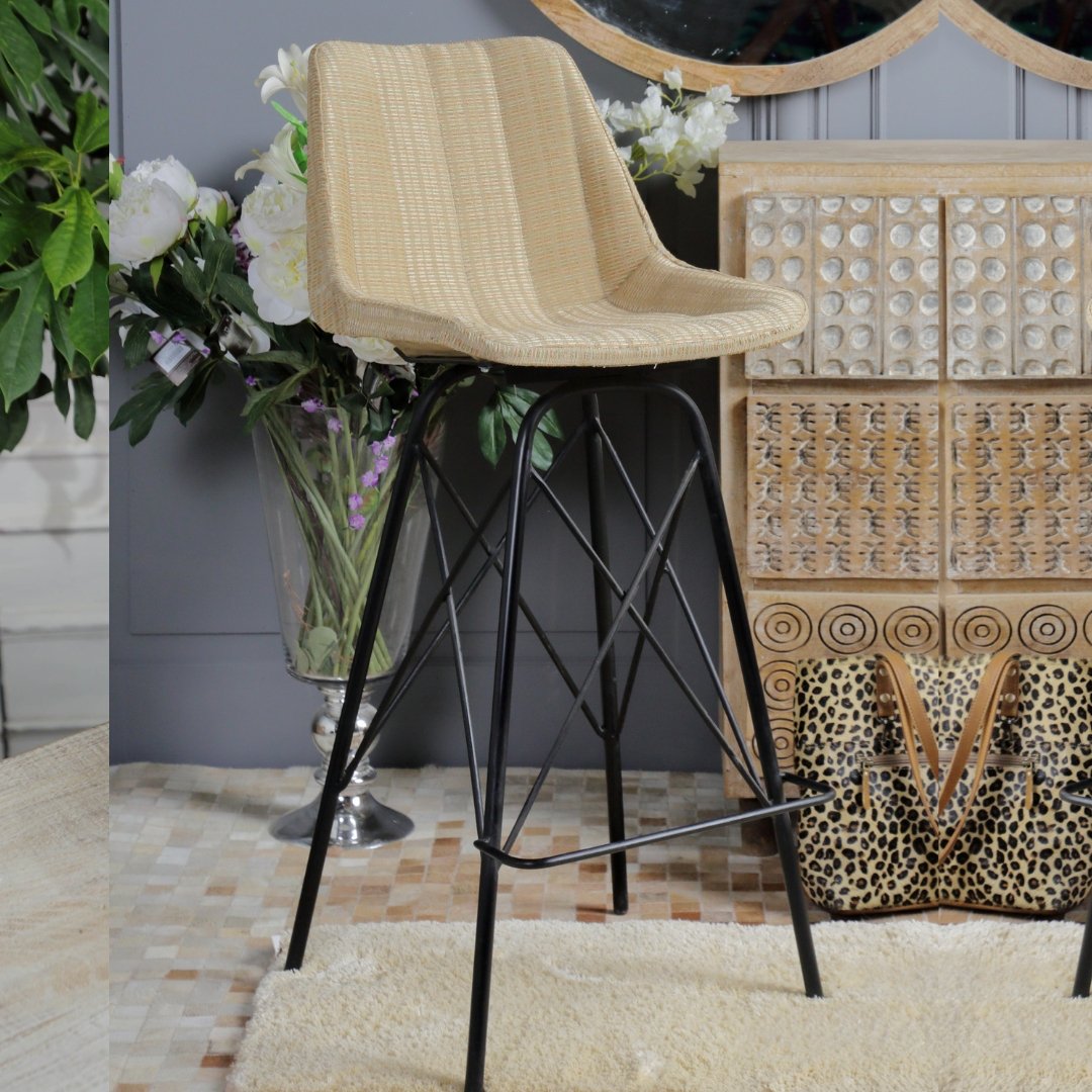Boho Bar Stool with Wicker/Rattan Seat Wicker Emporium