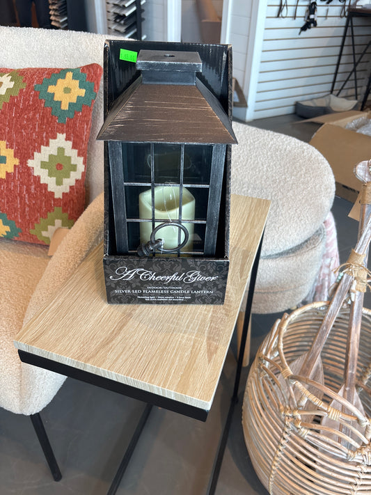 Silver Led Flame Less Candle Lantern