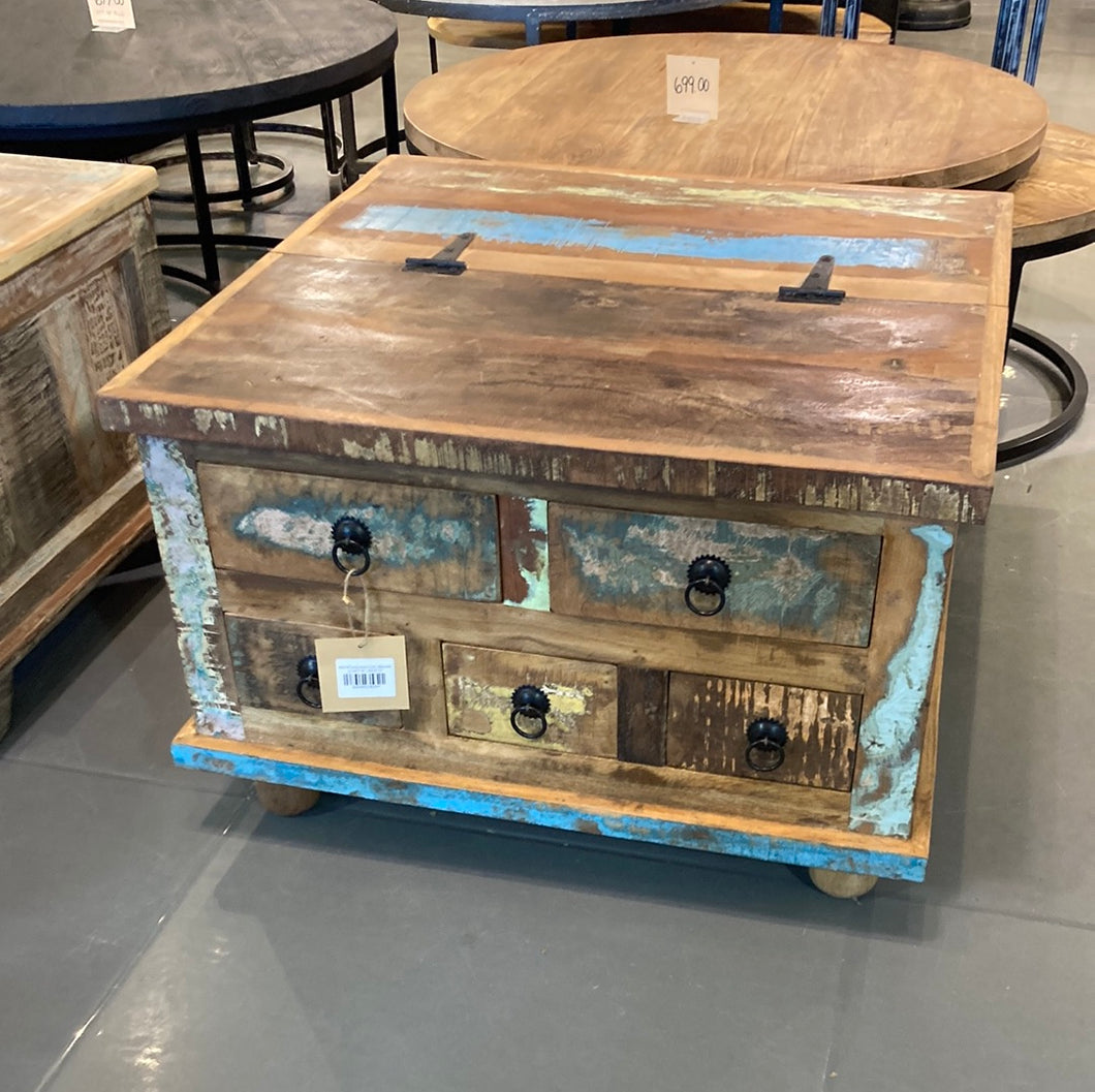 Recycled wood square trunk coffee table