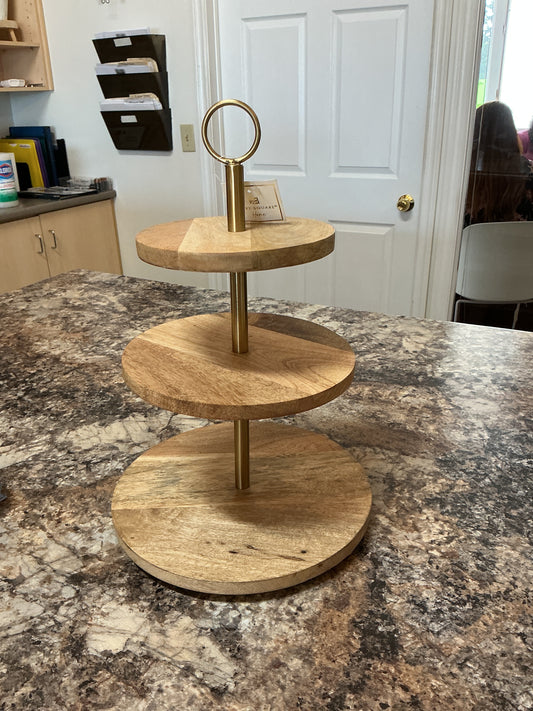 Wooden three tier tray