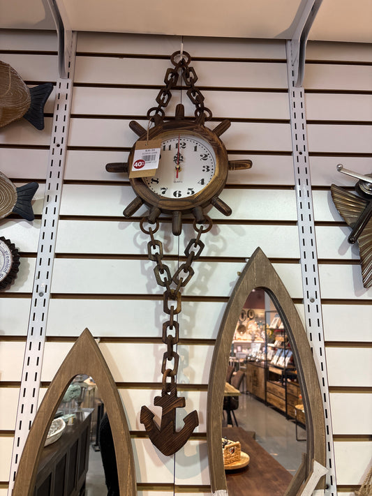 wooden ship wheel chain clock with anchor