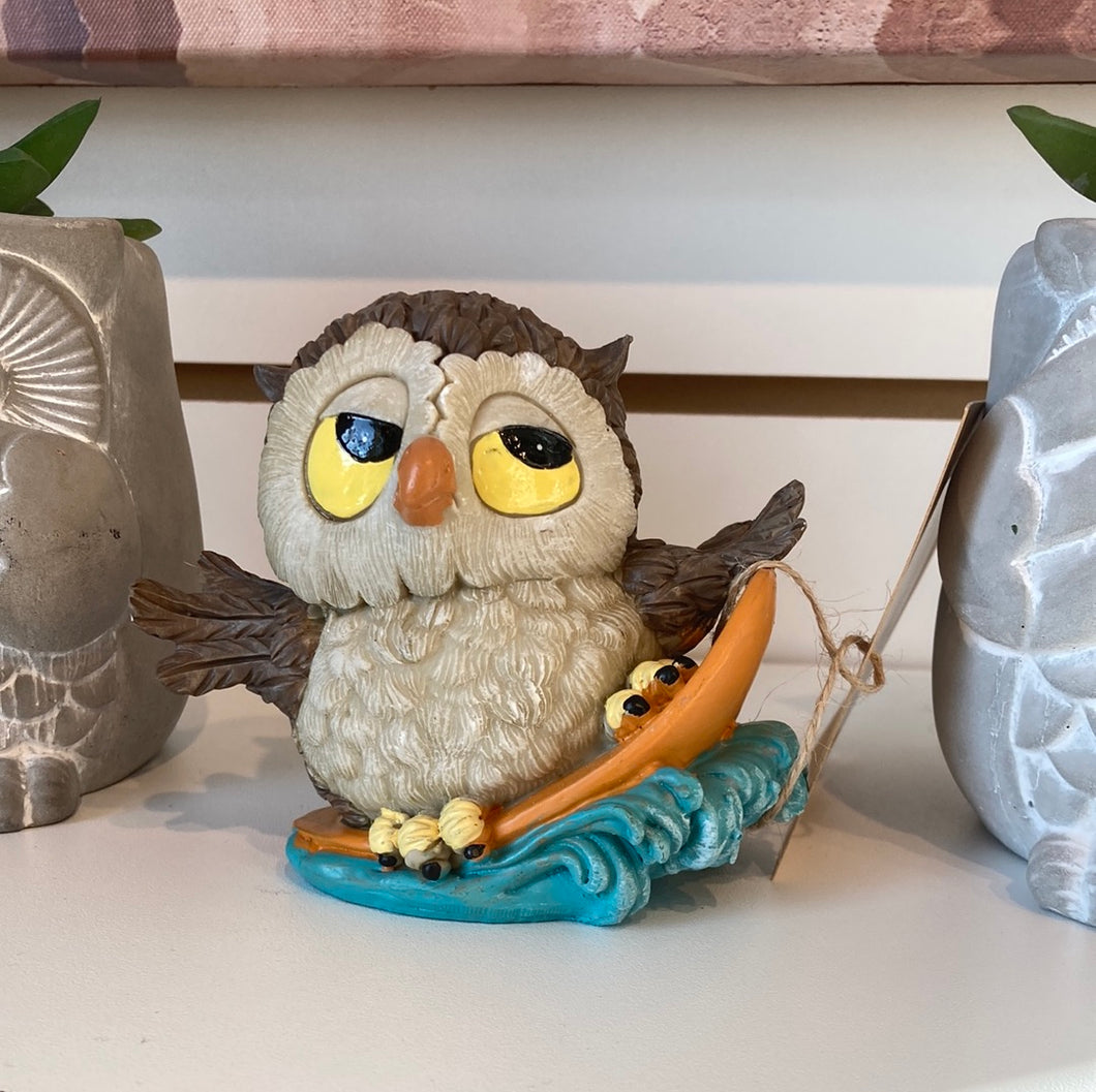 Surfboard Owl Figurine