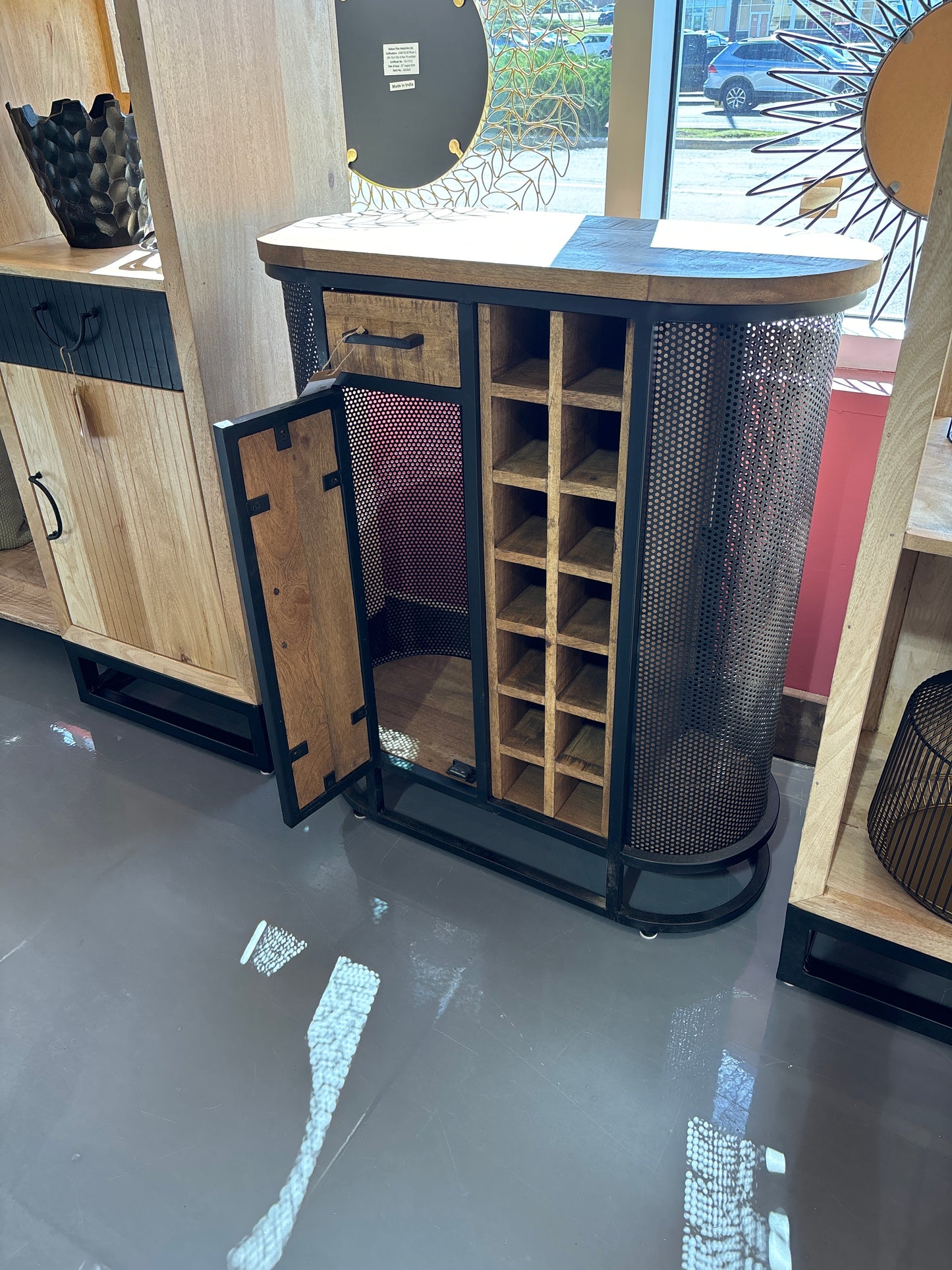 Dundas industrial Rustic Mango wood wine Cabinet