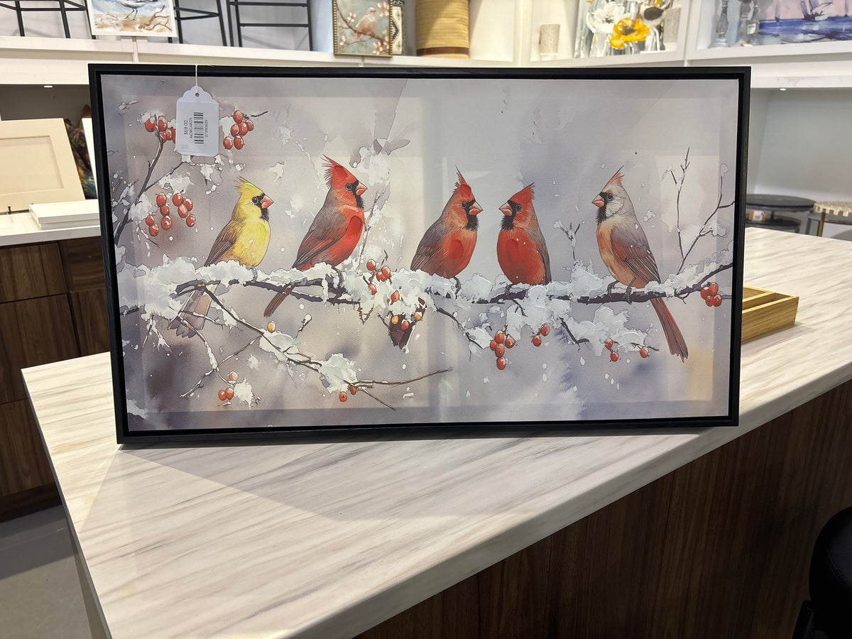 Northern Cardinal Birds on Frosty Branch
