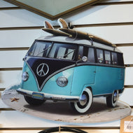 Blue Surfers VW Bus Metal Wall Art