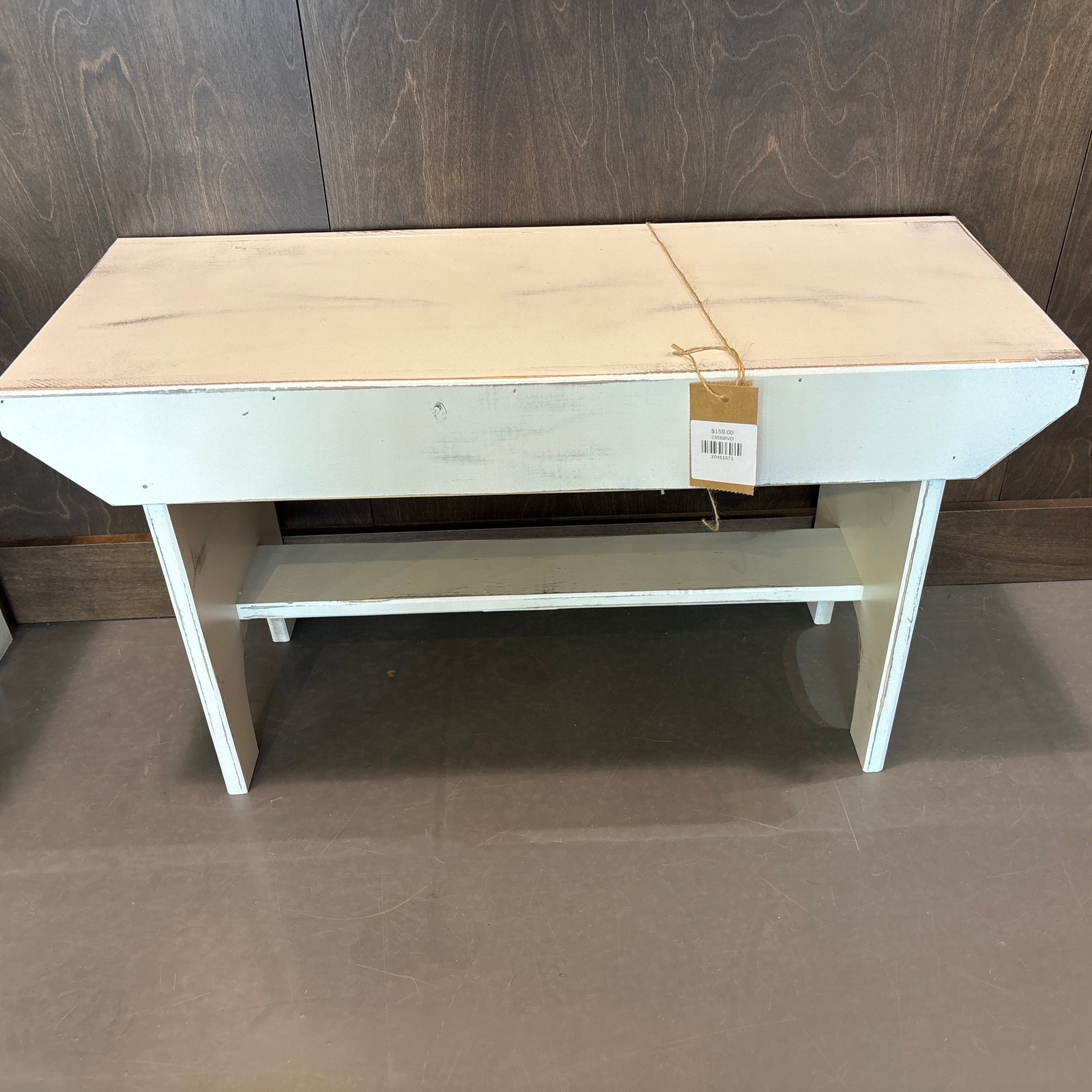 Light-colored wooden bench made in Canada