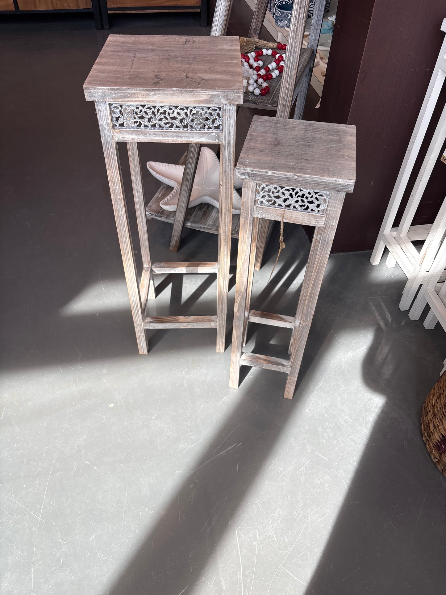 Distressed rustic Wood Flower Stands (Set of 2)