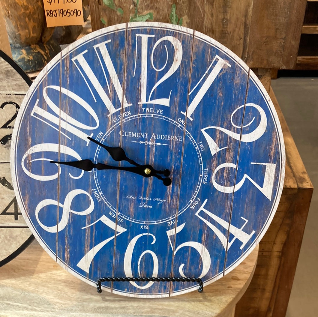 Deep blue 14 inch wall clock with big numerals