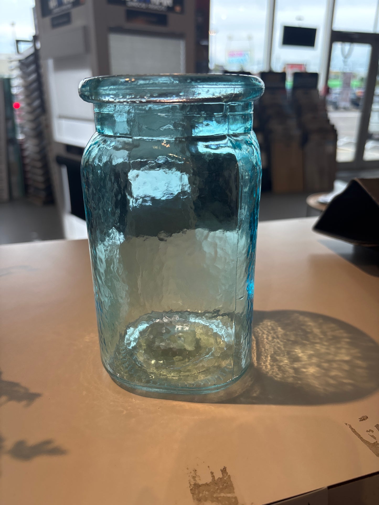 Clear Blue Glass Round Vase