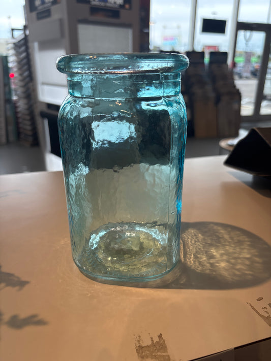 Clear Blue Glass Round Vase
