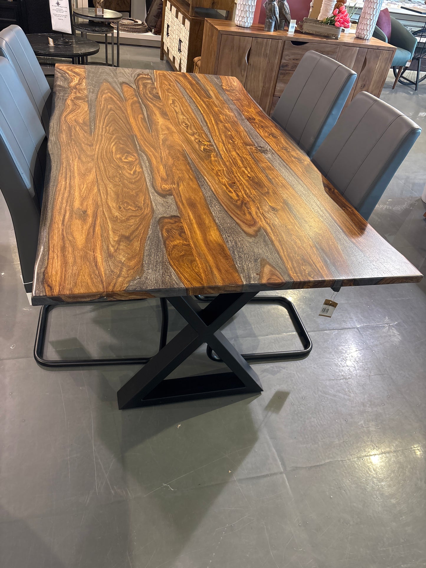 67 inch Grey Live edge rosewood dining table with X legs