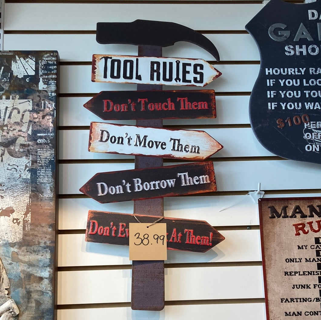 Hammer with Tool Rules Tin Sign