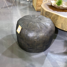 Load image into Gallery viewer, Dark Grey  leather round ottoman
