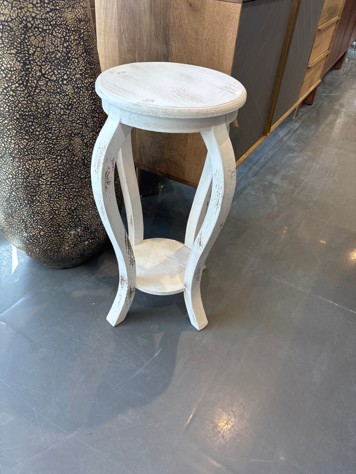 Tall Distressed White Wood Plant Stand