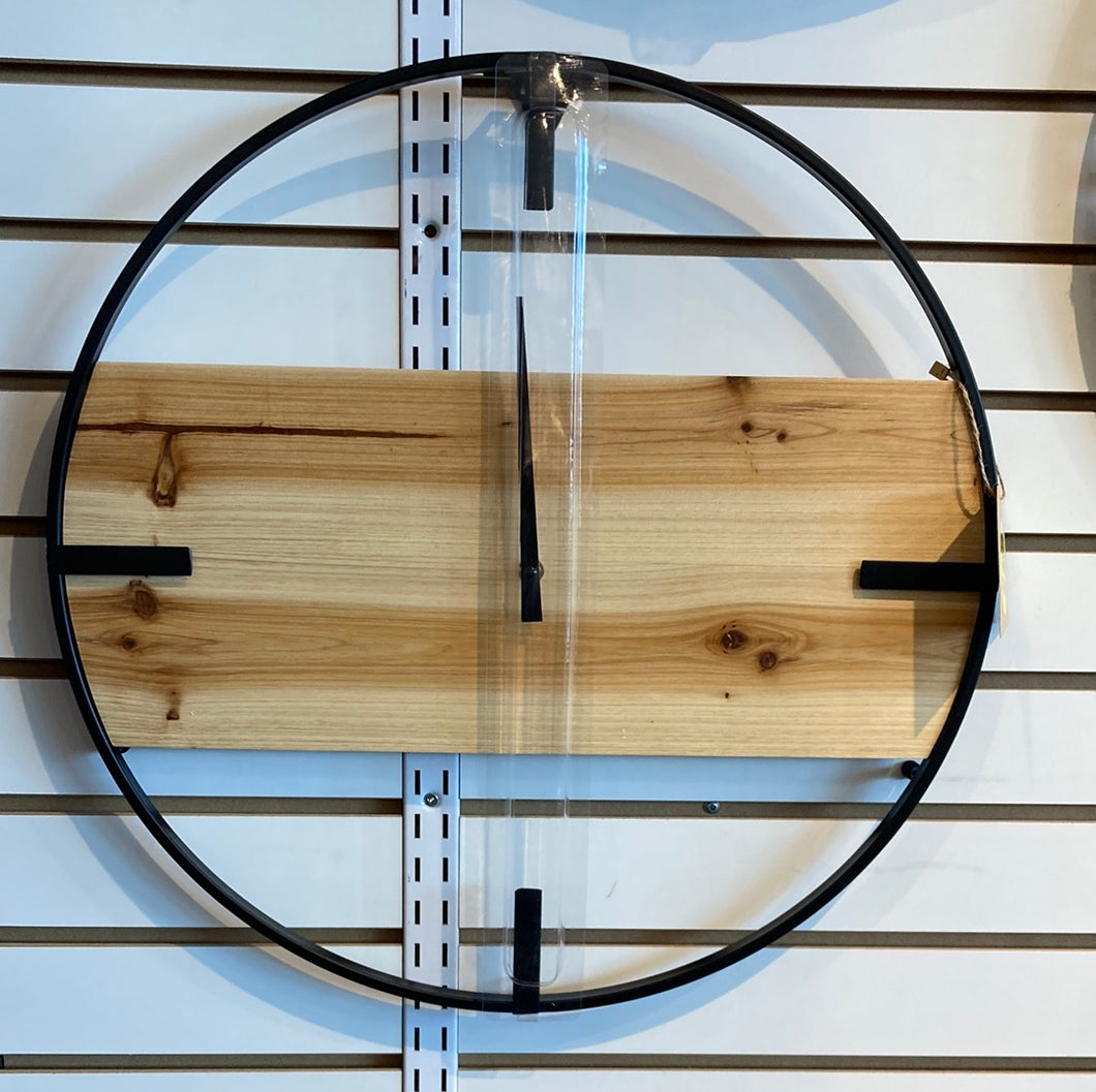 Rustic contemporary round clock with wood accent