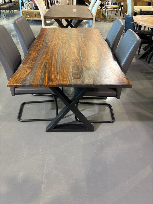 67 inch Grey Live edge rosewood dining table with X legs