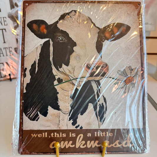 Ackward Funny Cow Metal Wall Plaque