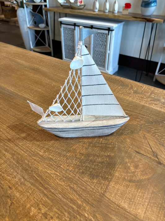Wooden Sailboat with Seashells