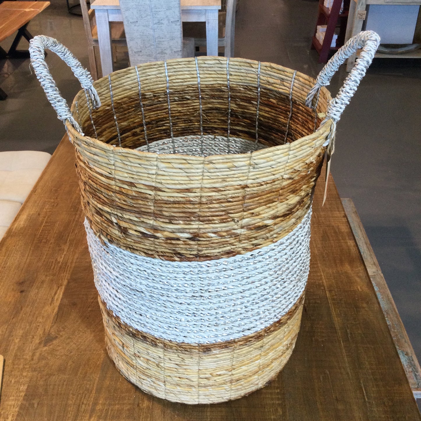 White and silver belly Seagrass storage Baskets