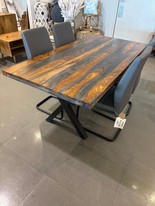 70 inch Zen Grey rosewood dining table with X legs