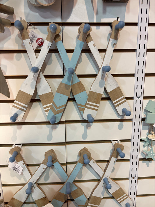wooden oar with 7 hooks