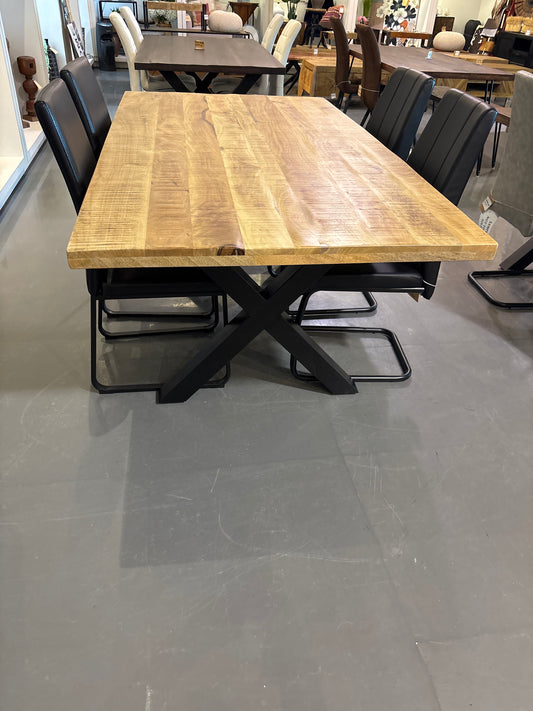 Frontier Natural 75 inch mango wood Rectangle Dining Table metal X legs