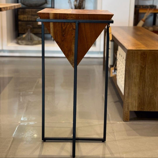 Pyramid Shape Acacia Wood End Table (26in)