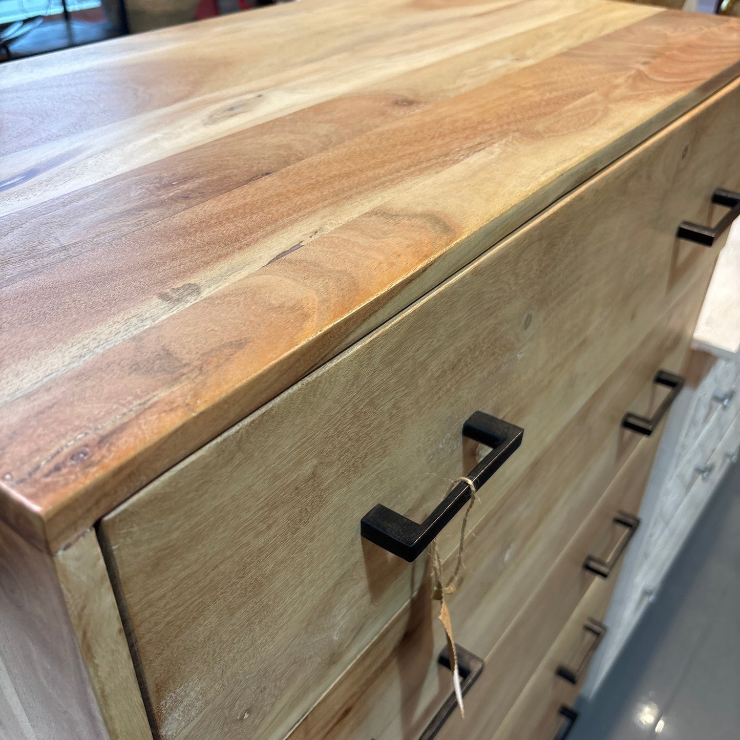 ADAMA- 5 drawers Solid Acacia Wood Tall boy - Smoke Grey