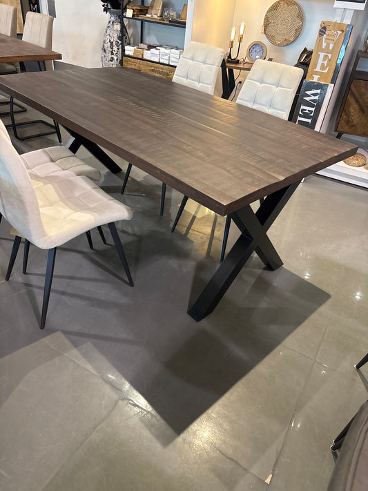 Frontier Chocolate 75 inch mango wood Rectangle Dining Table metal X legs