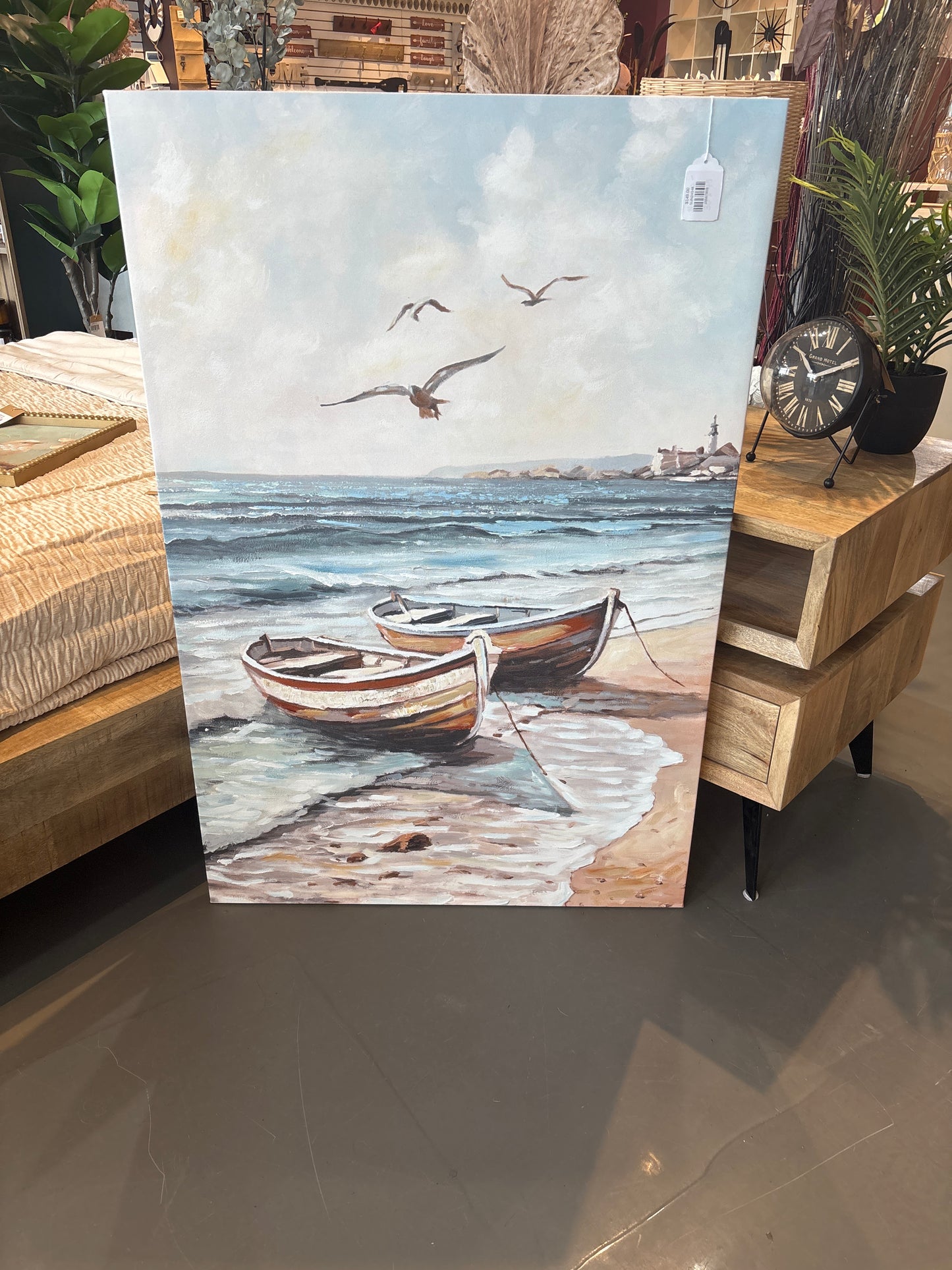 Two Boats With Seagulls Painting