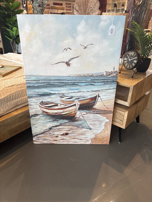 Two Boats With Seagulls Painting