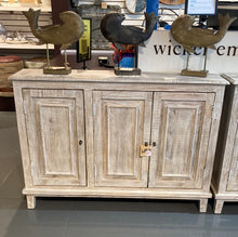 Load image into Gallery viewer, Waves 3 door Distressed white wash sideboard
