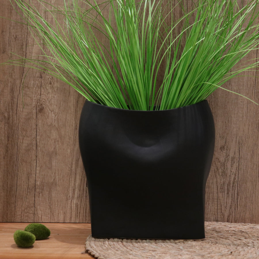 Matte Black Dented Ceramic Vase
