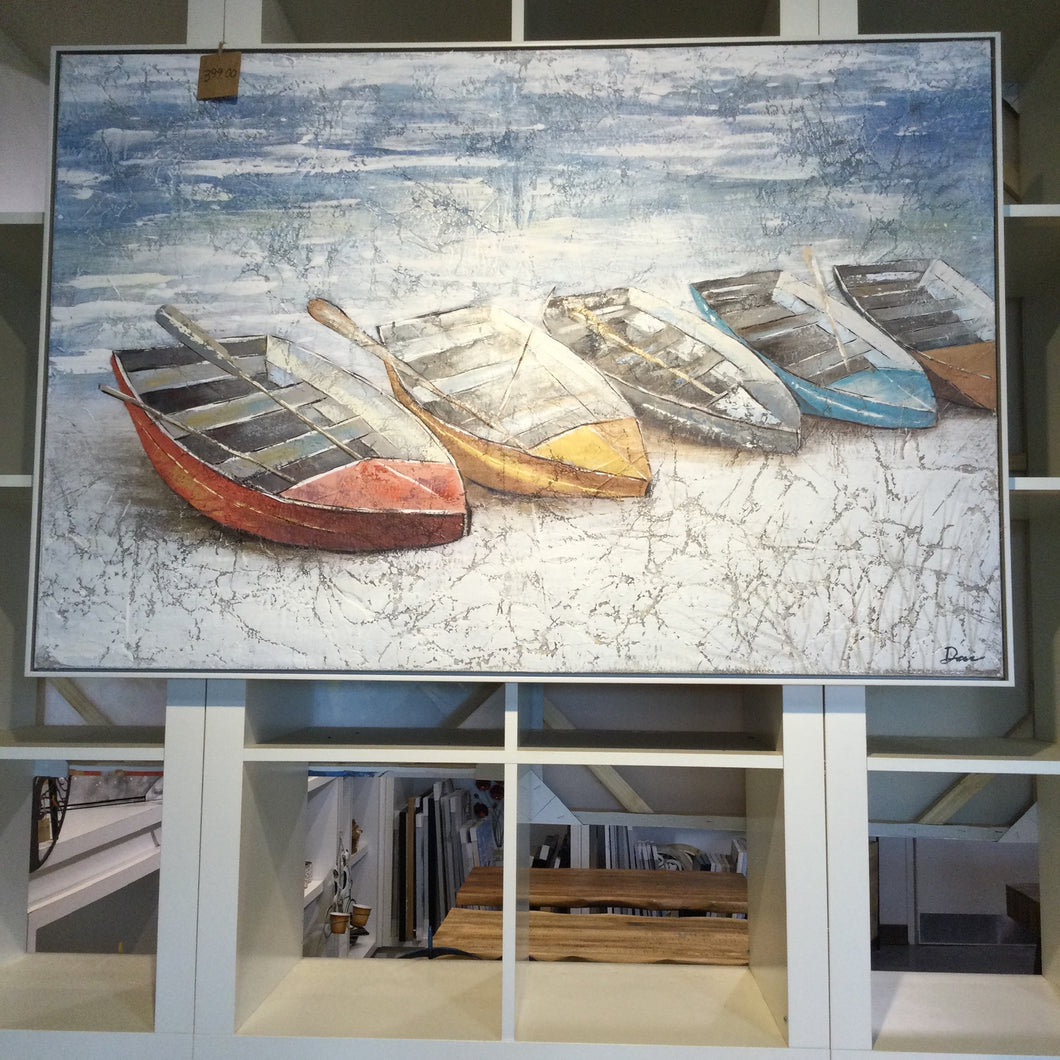 Framed Boats by Color Oil Painting