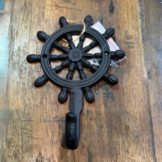 Black cast iron helm wall hook