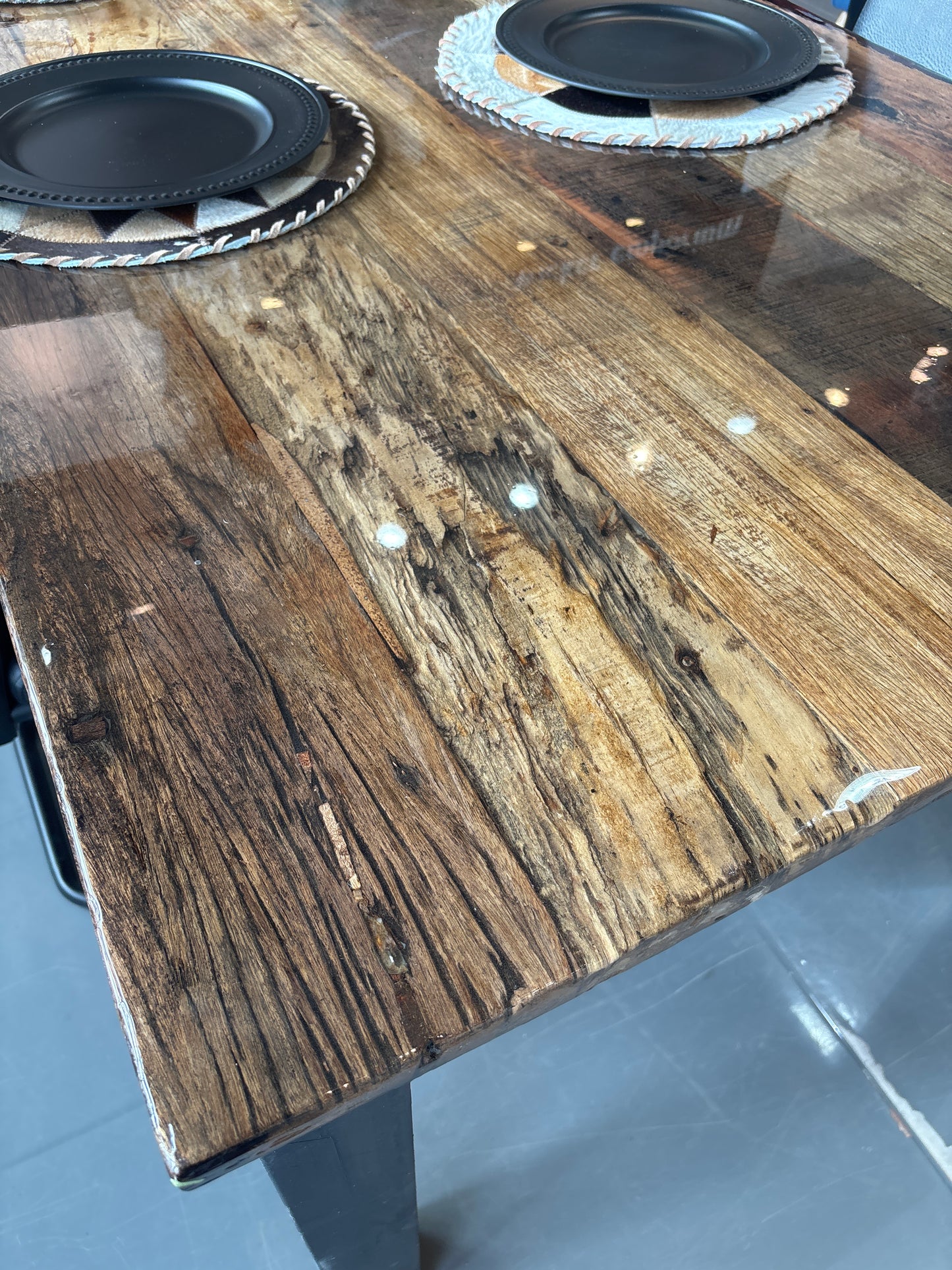 87 inch Russet Reclaimed wood Dining Table/Resin Top