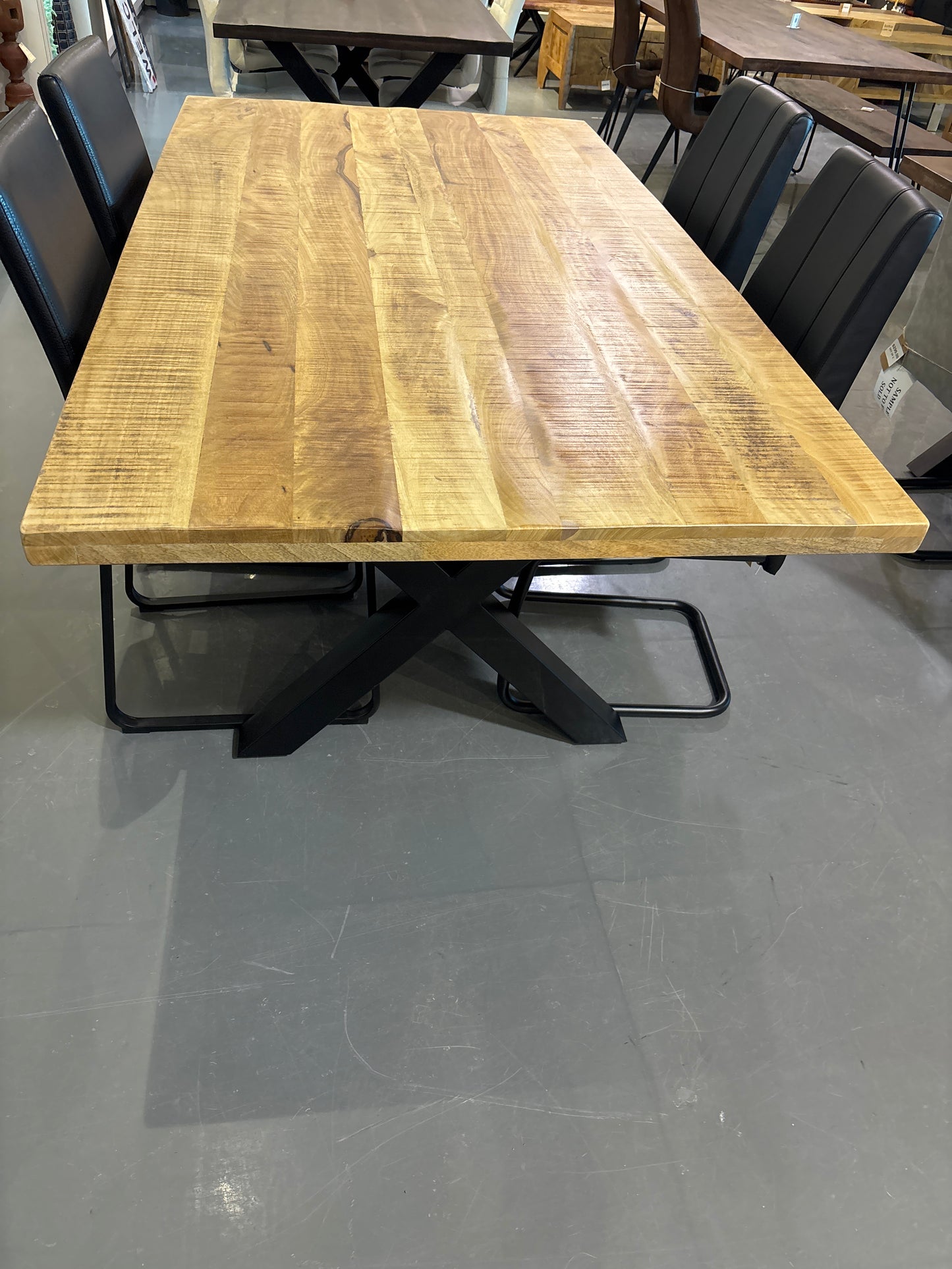 Frontier Natural 75 inch mango wood Rectangle Dining Table metal X legs