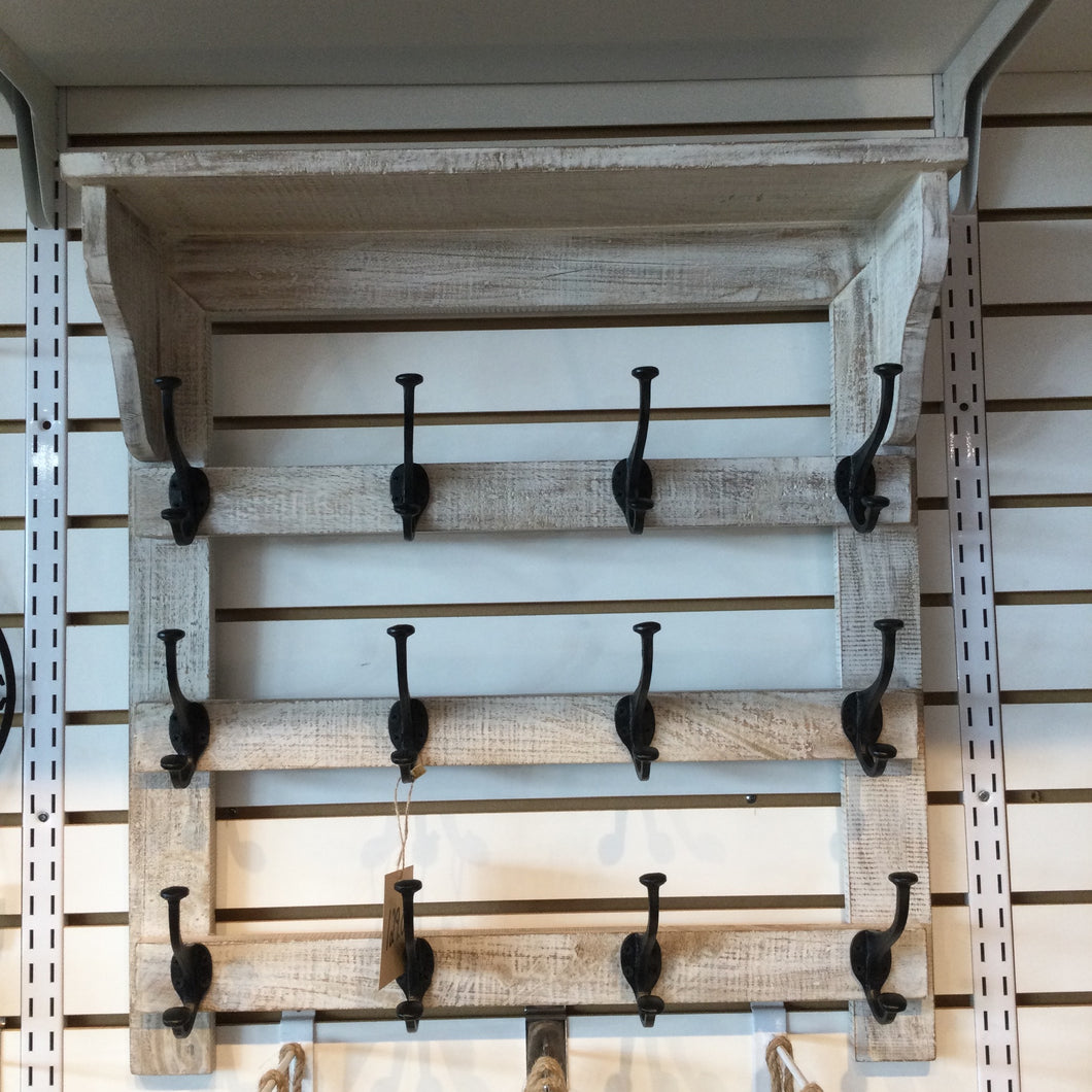 Elisa Mango Wood Coat Rack Shelf Wall Mount 12 hooks