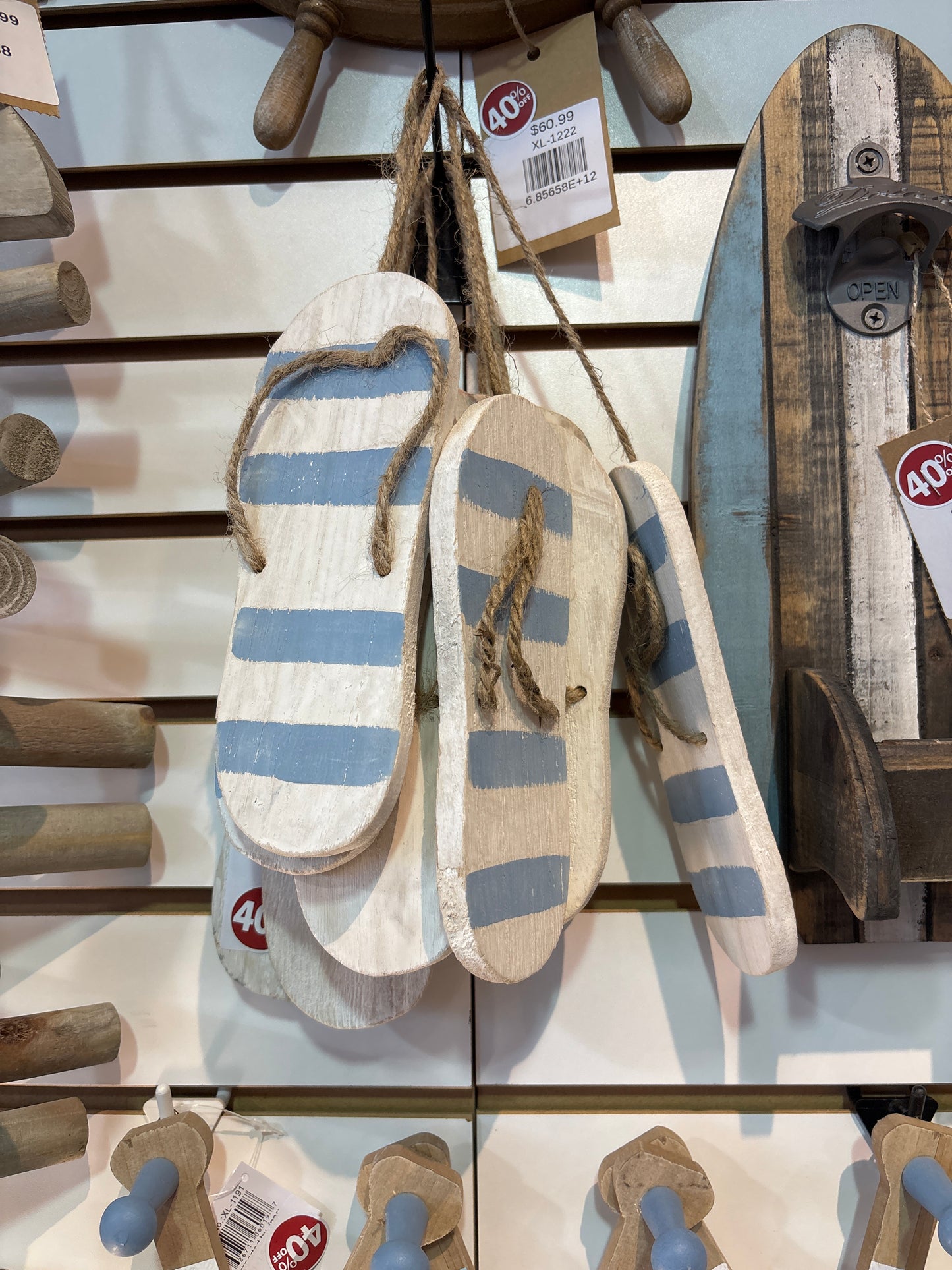 hanging wooden flip flop decor
