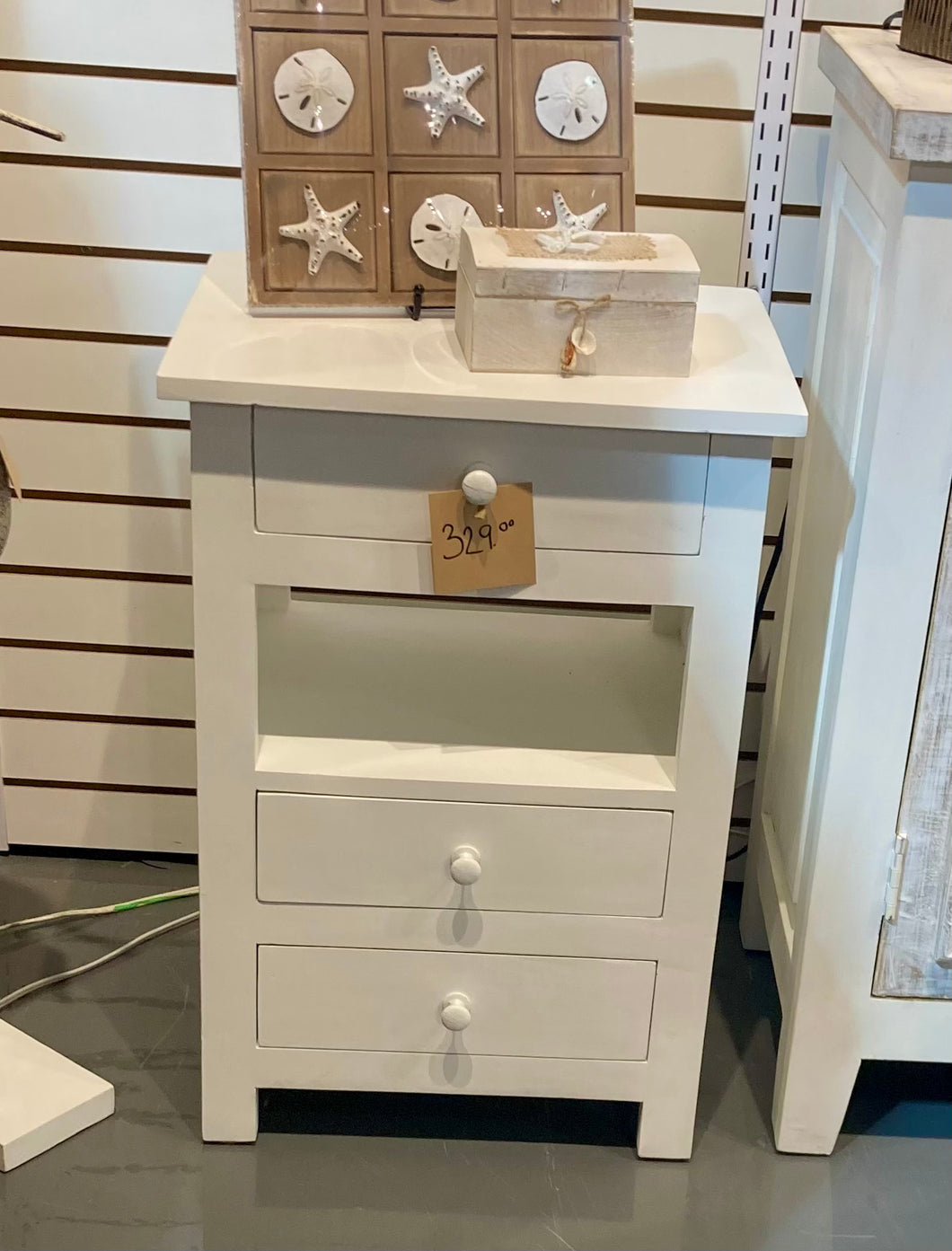 Lunenburg Distressed white 3 drawer accent table