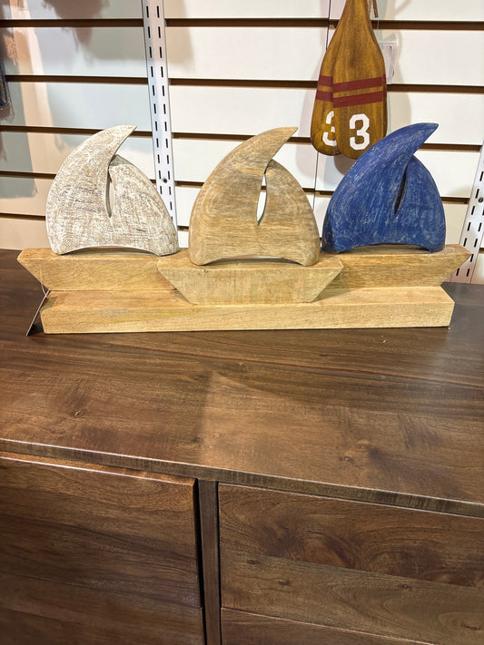 mango wood triple boat on base