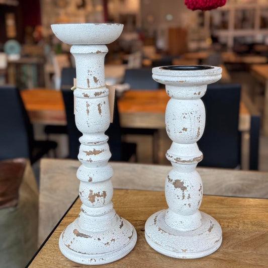 Farmhouse Distressed White set of 2 candle holders