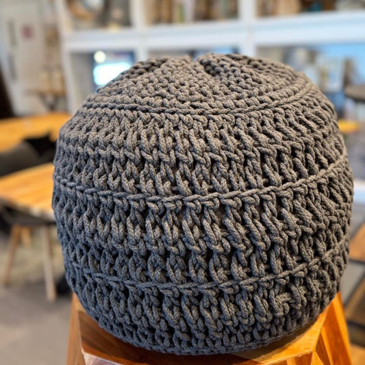 Grey braided pouf 16 inch