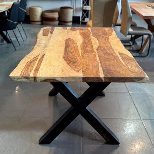 63 inch Devinci Natural Rosewood dining table with X legs