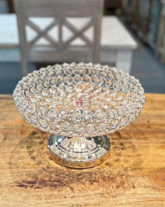 Large Decorative Silver Jeweled Dish